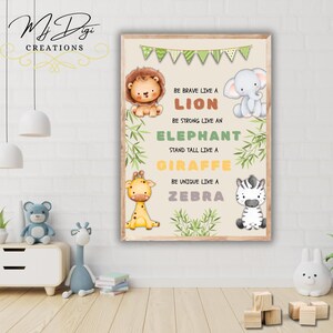 Safari Nursery Wall Art - Jungle Animal Print - Inspirational Kids Room Decor - Lion Elephant Giraffe Zebra - Gender Neutral Baby Gift