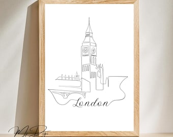 London Skyline Line Art Print | Big Ben Drawing (Digital Download)