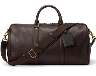 Leather Weekender Duffle Bag, Brown Travel Holdall, Men's Overnight Sports Bag Handmade Luggage with Shoulder Strap Professional Travel Gear