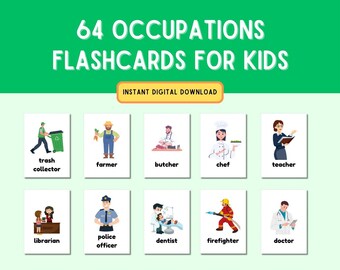 職業フラッシュカード、コミュニティヘルパーフラッシュカード、子供向けの仕事、キャリアフラッシュカード、専門職フラッシュカード、就学前学習、ESL