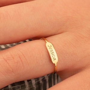 Dainty Stacking Name Ring,Custom Engraved Skinny Band Ring,Personalized Gift for Her,Name Ring,Signet Ring,Thin Engraved Name & Letter Ring,