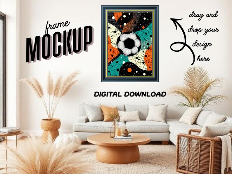Scandi Pattern Frame Scandinavian Living Room Frame Mockup, Neutral Interior Wall Art ...