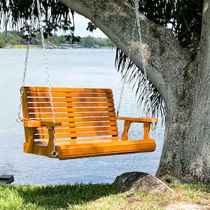 4FT Large Wooden Porch Swing with Cup Holders |Porch Swing Bed |Hanging Swing | Outdoor Swing | Swing Chair | Porch Decor |Housewarming Gift