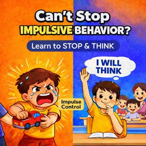 Impulskontroll-arbetsblad för barn, självregleringsaktiviteter, utskrivbara stopp- och tänkbeteenden, stöd för autism SPED