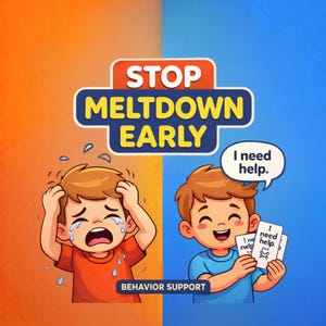 Kort för att förebygga sammanbrott för barn, visuella bilder för beteendeintervention, stoppa eskalering tidigt, strategikort för autism SPED lugn, utskrivbara