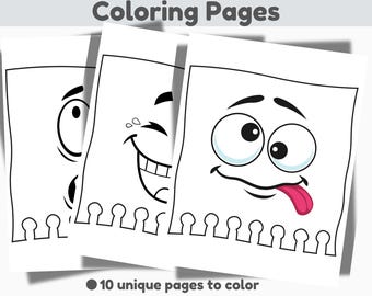 Lustige Gesichter Stimmung Malseiten, digital druckbare PDF, Stressabbau Kunst