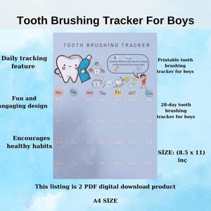 Outil de suivi de brossage des dents imprimable pour garçons, outil de suivi des habitudes de brossage des dents pour enfants, tableau de brossage des dents