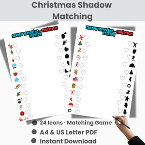 Christmas Shadow Matching Game,24 Icon Activity | Holiday Visual Perception Worksheet,Printable Christmas Kindergarten Activity,Preschool