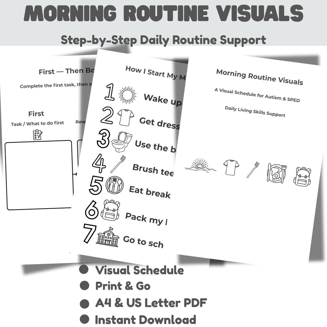 Visuals Morning Routine Female Morning Routine Visuals for Kids,autism Daily Schedule Printable,sped ...