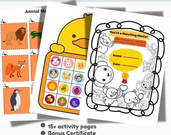Animal Matching Fun Pack, knip- en plakactiviteiten, Shadow Match, Animal Craft, afdrukbaar kleuterschool, Direct downloaden