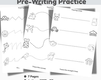 Tracing Lines & Pre-Writing Worksheets,Fine Motor Skills Practice,Preschool  Kindergarten Printable