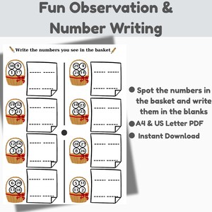Write the Numbers You See Worksheet PDF,Preschool & Kindergarten Number Recognition Activity, Printable Early Math Practice Ages 3-6