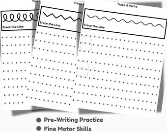 Trace & Write Lines Worksheets,Prewriting Skills for Preschool Kindergarten,Fine Motor Practice PDF