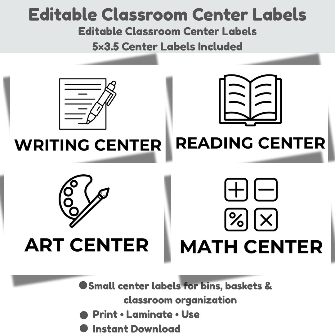 Editable Classroom Labels & Center Signs,canva Editable Center Labels ...