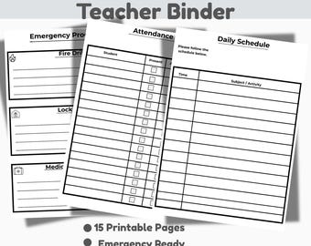 No-Prep Substitute Teacher Binder,Editable Sub Plans,15 Page Substitute Binder,Emergency Plans,Printable Teacher Binder