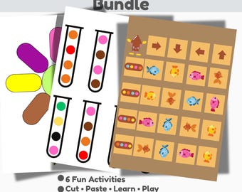 Color and Craft MEGA Bundle for Kids | 6 Fun Cut and Paste Activities,Printable Fine Motor Skill Worksheets,A4 + US Letter PDF Set