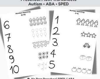 Number Matching Worksheets 1–10,Preschool Math Printable,Early Learning Counting Activity, PreK Kindergarten Math