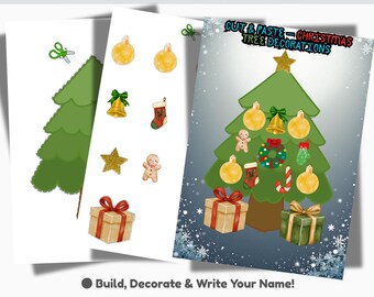 Cut and Paste Christmas Tree Craft,Build Your Own Christmas Tree Activity,Preschool Holiday Fine Motor Skills Printable PDF