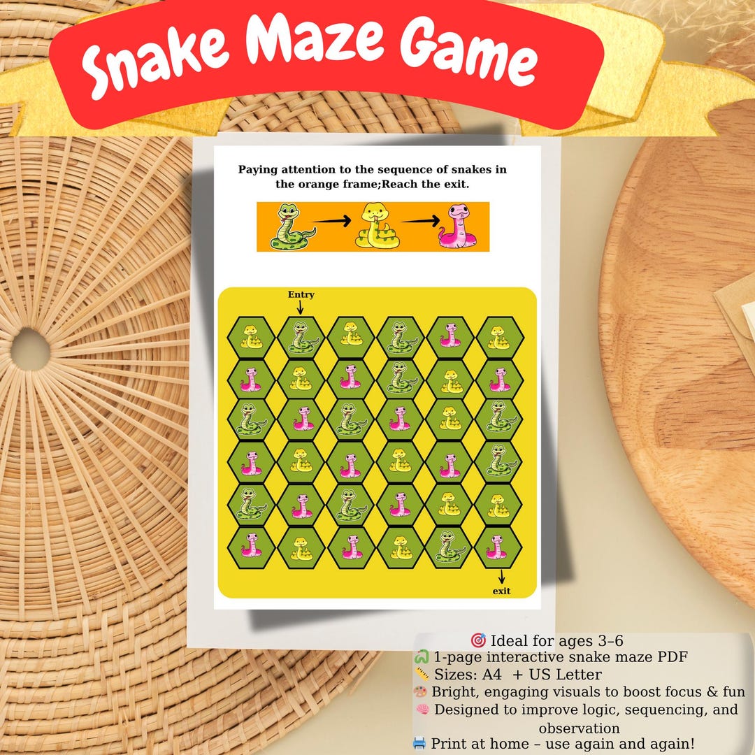 Snake Maze Activity PDF – Fun Logic and Observation Game for Kids 3-6 ...