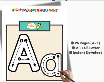 Printable A–Z Tracing Alphabet Worksheets,Uppercase &Lowercase Letter Practice,Preschool Kindergarten Handwriting PDF