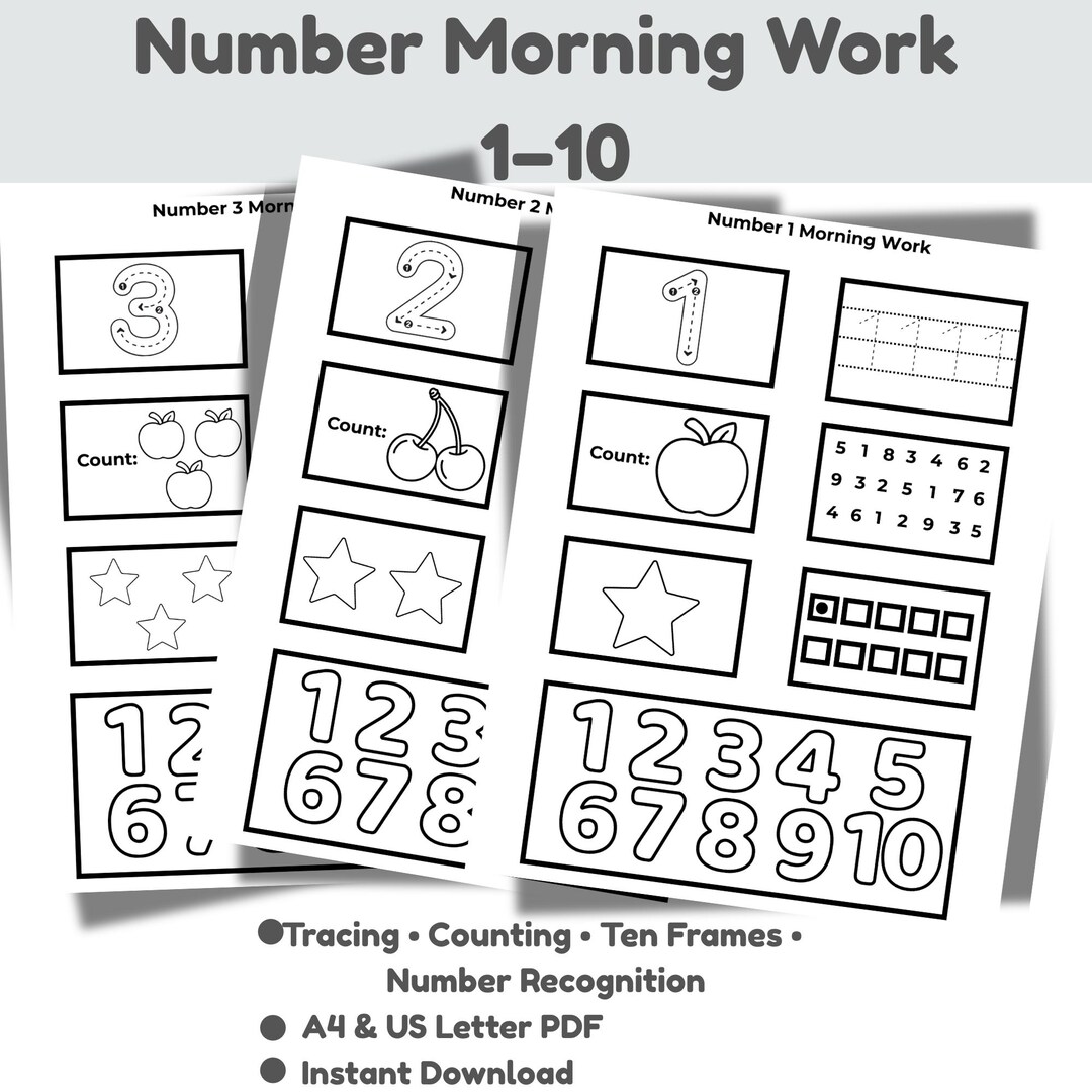 Math Number Morning Work Number Morning Work Worksheets 1–10,number Tracing Counting Ten Frames ...