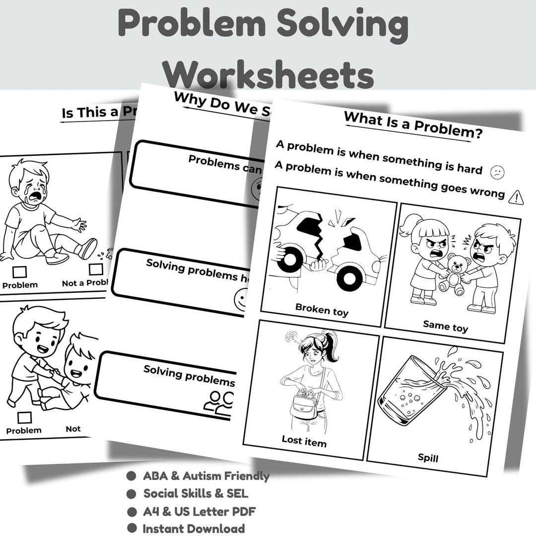 Problem Solving Worksheets for Kids,aba Autism SPED Social Skills,black ...
