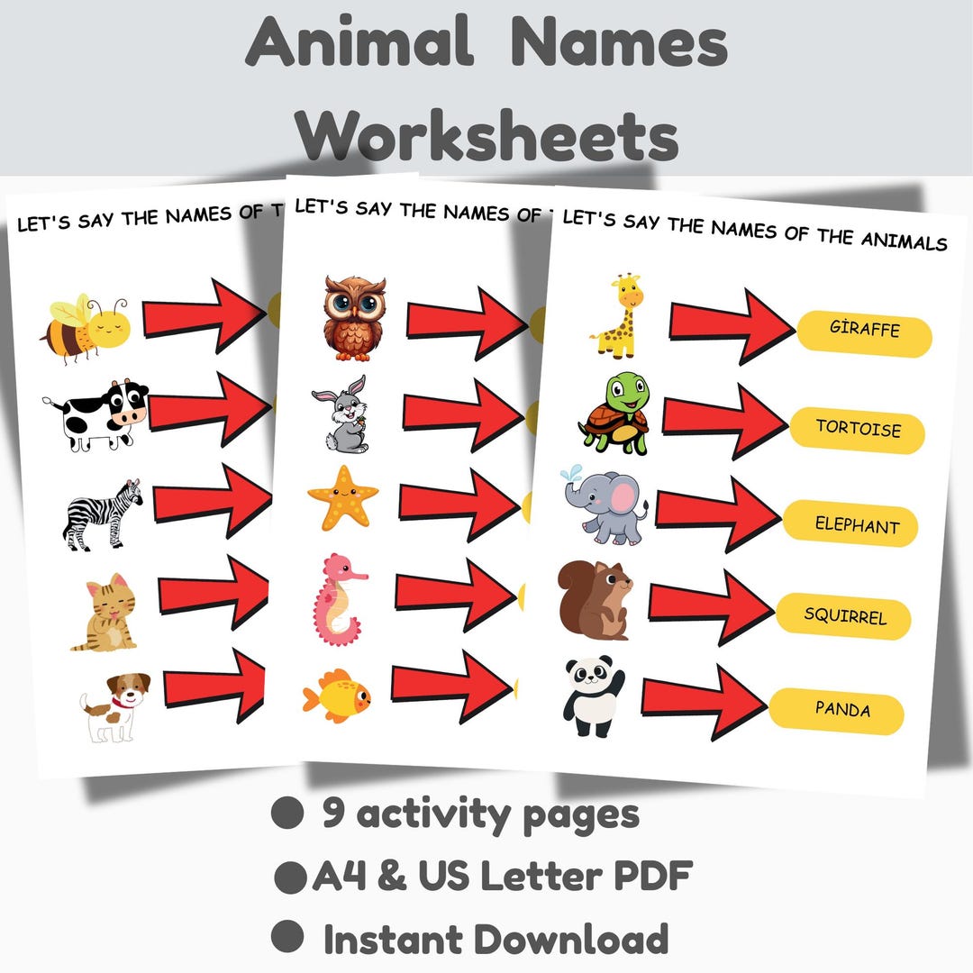 Animal Pictures and Names Worksheets Pdf,9-page Printable Learning ...
