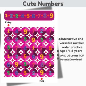 Number Sequencing Worksheet PDF,Printable Order Numbers Chart,Digital Download