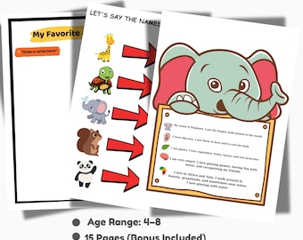 Paquete de aprendizaje de animales, hojas de trabajo imprimibles con datos y nombres de animales, vocabulario de la naturaleza para niños, PDF para preescolar, jardín de infantes y educación en casa.