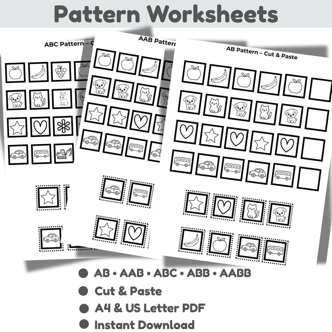Pattern Worksheets ,ab AAB Abc ABB AABB Patterns,what Comes Next Cut ...