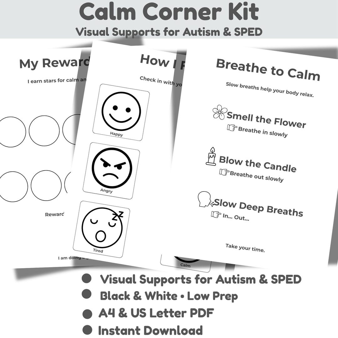 Calm Corner Kit for Classroom,autism & SPED Visual Supports,emotional ...