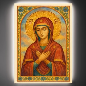 Holy Virgin Mary Icon - Orthodox Printable Wall Art - Sacred Religious Illustration - Spiritual Catholic Decor - Instant Digital Download