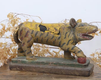 19th Century Burmese Wooden Polychromed Tiger (6)