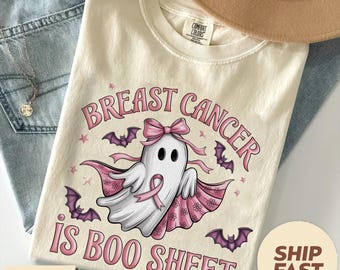 Retro Breast Cancer Is Boo Sheet Shirt, Breast Cancer Awareness Shirt, Halloween Pink Boo Ghost Shirt, Trendy Halloween Ghost Shirt