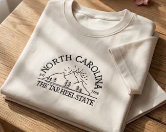 North Carolina The Tar Heel State Embroidered T-shirt, Vintage Blue Ridge Mountains Aesthetic Tee, Retro NC Souvenir Gift, Outdoors Apparel