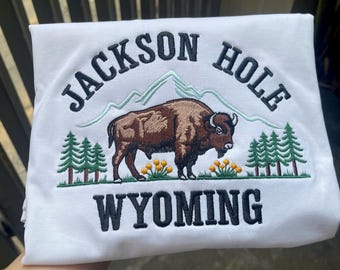 Jackson Hole Embroidered Sweatshirt, Wyoming Buffalo, National Parks