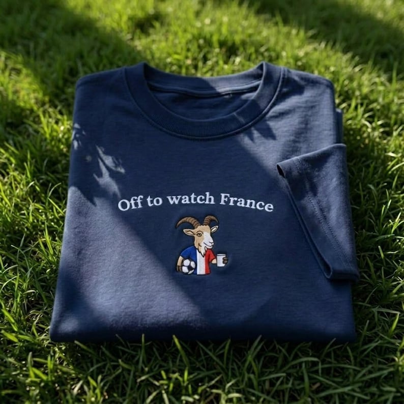 French Football Fan, France Pride Shirt, Soccer Fan Gift, Goat Embroidered, Forest Green Tee, Country Flag Tee, Sport Fan Apparel, Funny Animal Shirt, Match Day Outfit, France Gift Idea, Minimalist Sport, Retro Fan Shirt, Soccer Lover Gift