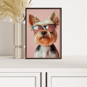 Cute Dog Wall Art | Digital Download | Yorkshire Terrier with Sunglasses | Funny Dog Poster | Home Decor | Yorkie Poster | Dog Lover Gift