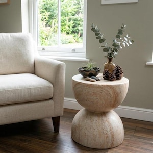 Hourglass Side Table – Natural Stone Effect Accent Furniture