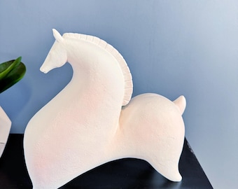 White Ceramic Horse Ornament, Contemporary Home Decor Figurine, Stylish Modern Decor