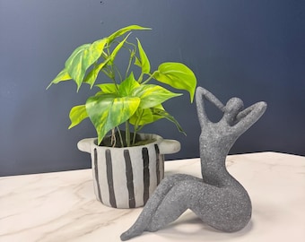 Contemporary Woman Figurine - Grey Stone Effect Abstract Home Decor Or Gift