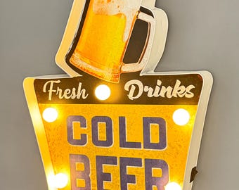 Oplichtend industrieel bord koud bier - Home Bar Decor - Retro metalen bierpul