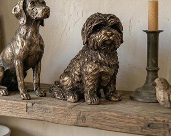 Bronze Shih Tzu Dog Sculpture, Detailed Textured Finish, Home Decor Ornament For Dog Lovers