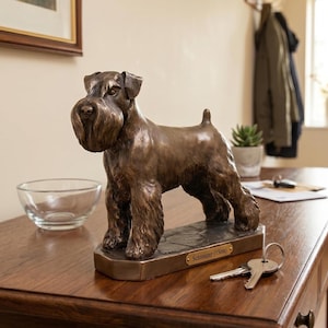 Schnauzer Dog Sculpture, Bronze Textured Finish, Home Decor Ornament image 1