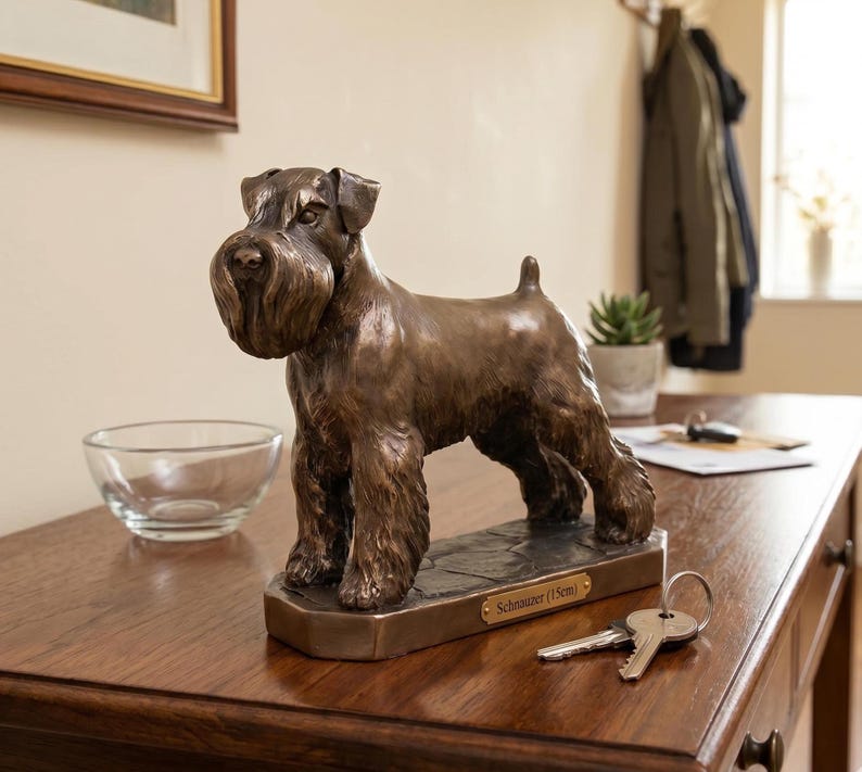 Schnauzer Dog Sculpture, Bronze Textured Finish, Home Decor Ornament image 1