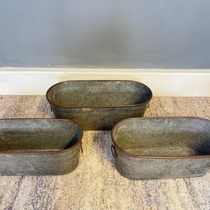 Ensemble de 3 jardinières ovales en métal, cache-pots d'intérieur galvanisés