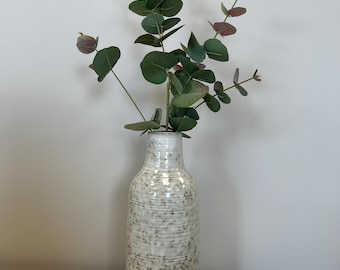 Cream Textured Speckled Vase, Ribbed Ceramic Flower Bottle, Rustic Earthy Jar, Neutral Home Decor