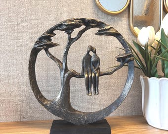 Bronze Couple Sculpture, Romantic & Loving Figurine Ornament, Home Decor