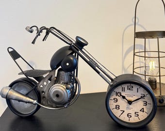 Motorbike Table Clock, Industrial Motorcycle Mantel Clock, Metal Desk Decor