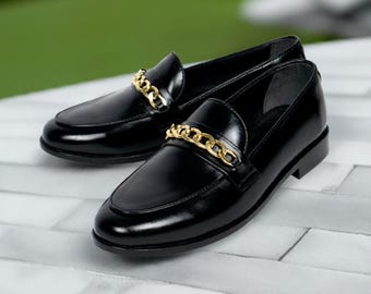 Schwarze Leder Schnalle Loafers: Herren Slip-On Designer Schuhe